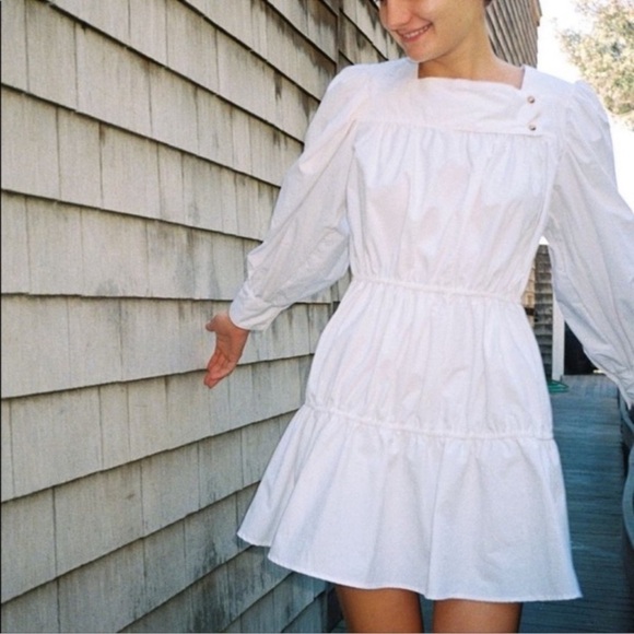 Ciao Lucia Alessandra Cotton Poplin Long Sleeve A Line Mini Dress White - Picture 3 of 11